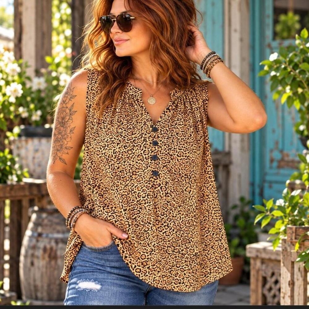 Liz Claiborne sleeveless animal leopard print blouse